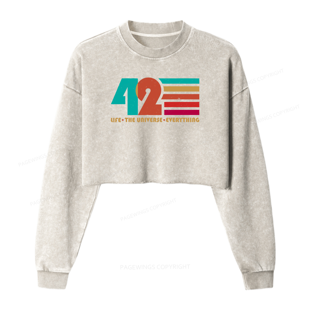 Pagewings The Life The Universe Everything Women Washed Crop Sweatshirt