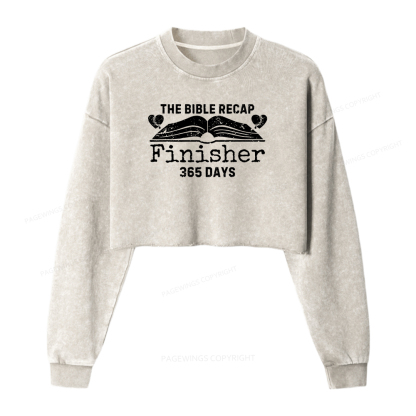 Pagewings The Bible Recap Finisher 365 Days Women Washed Crop Sweatshirt