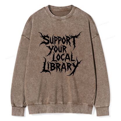 Pagewings Support Your Local Library Unisex Washed Sweatshirt