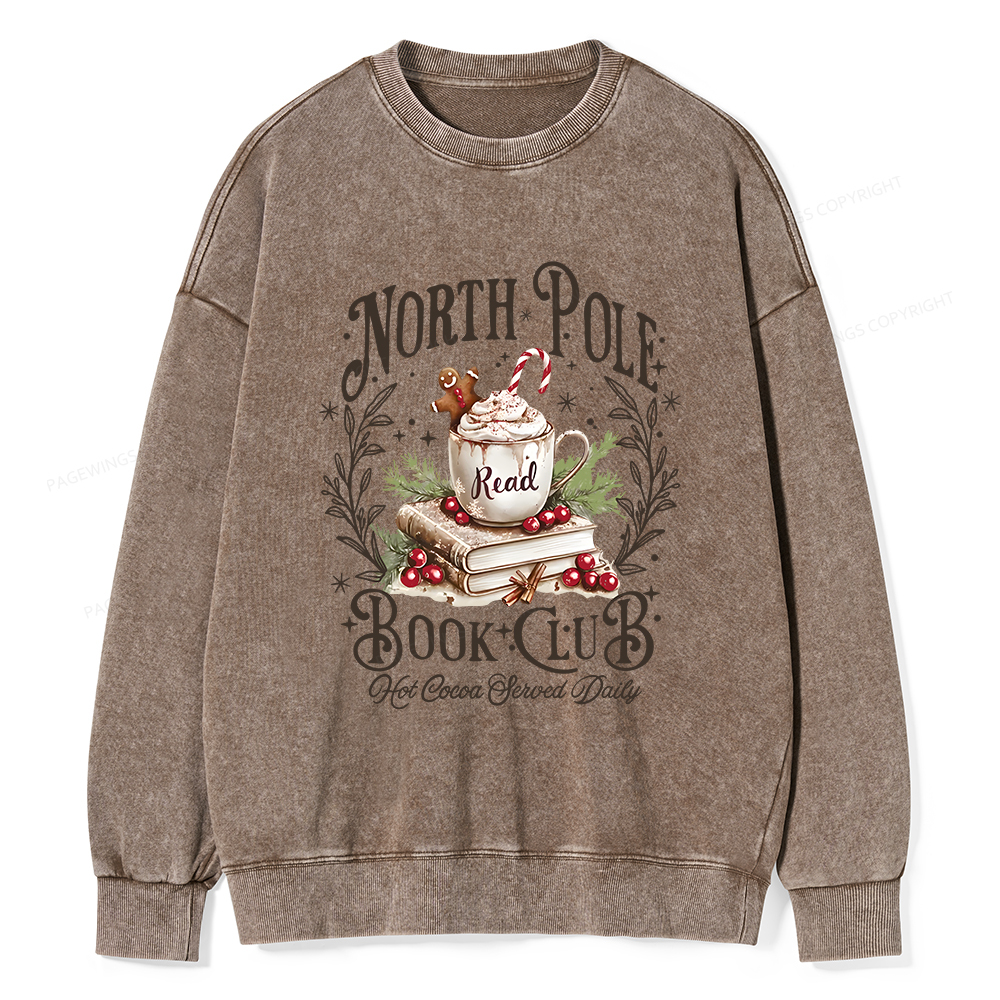 Pagewings Funny North Pole Book Club Unisex Washed Sweatshirt