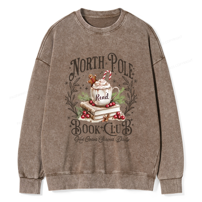 Pagewings Funny North Pole Book Club Unisex Washed Sweatshirt