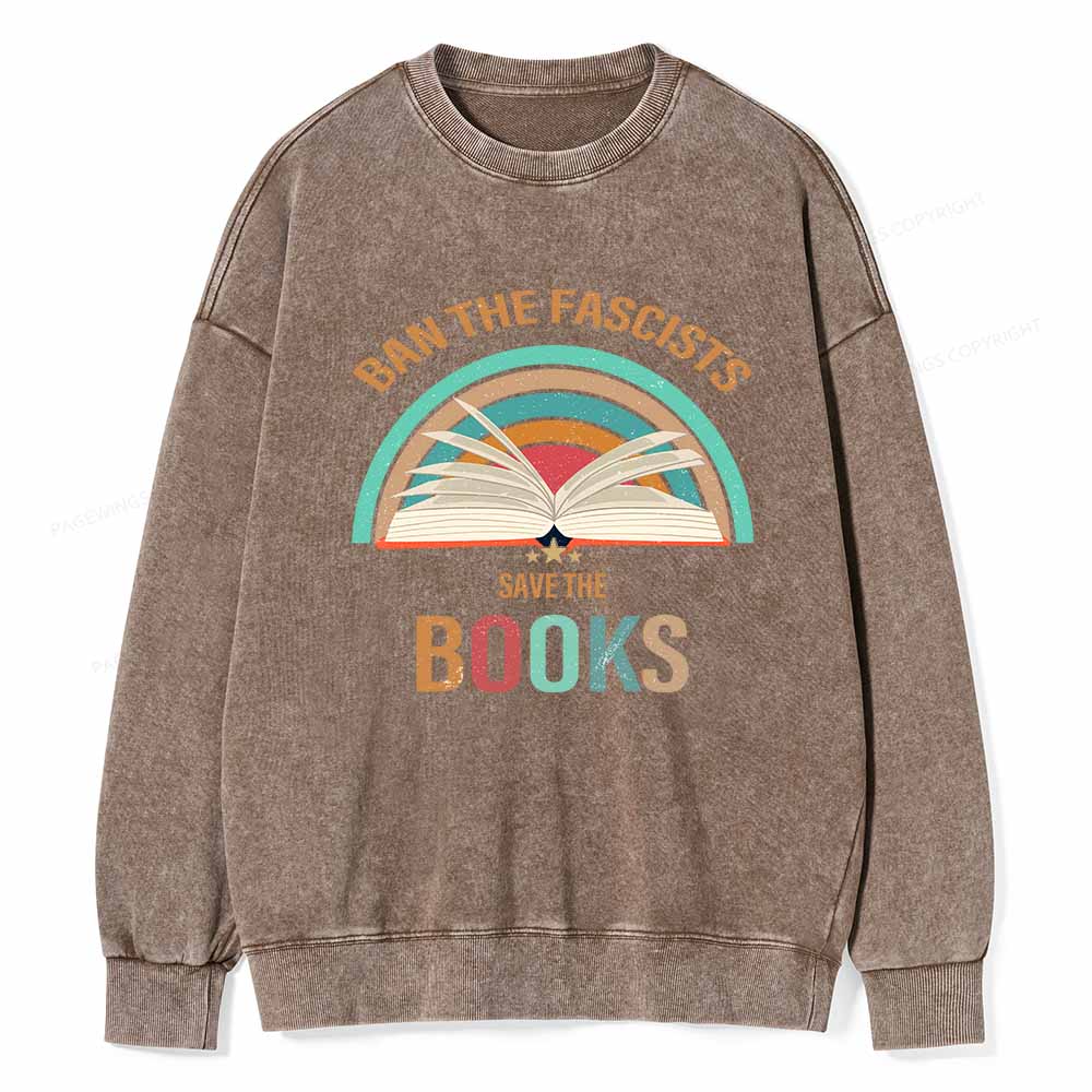 Pagewings Ban The Fascists Save The Books Unisex Washed Sweatshirt