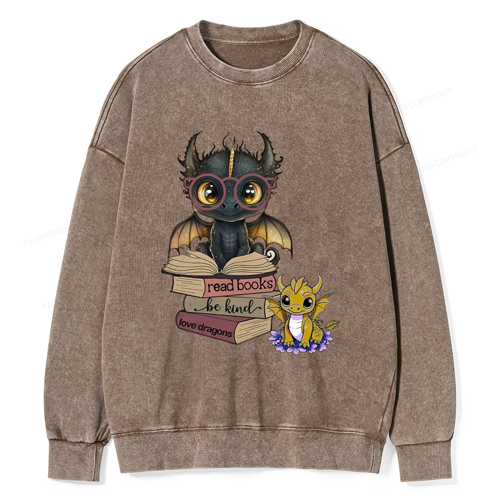 Pagewings Cute Tairn And Andarna Fourth Wing Unisex Washed Sweatshirt