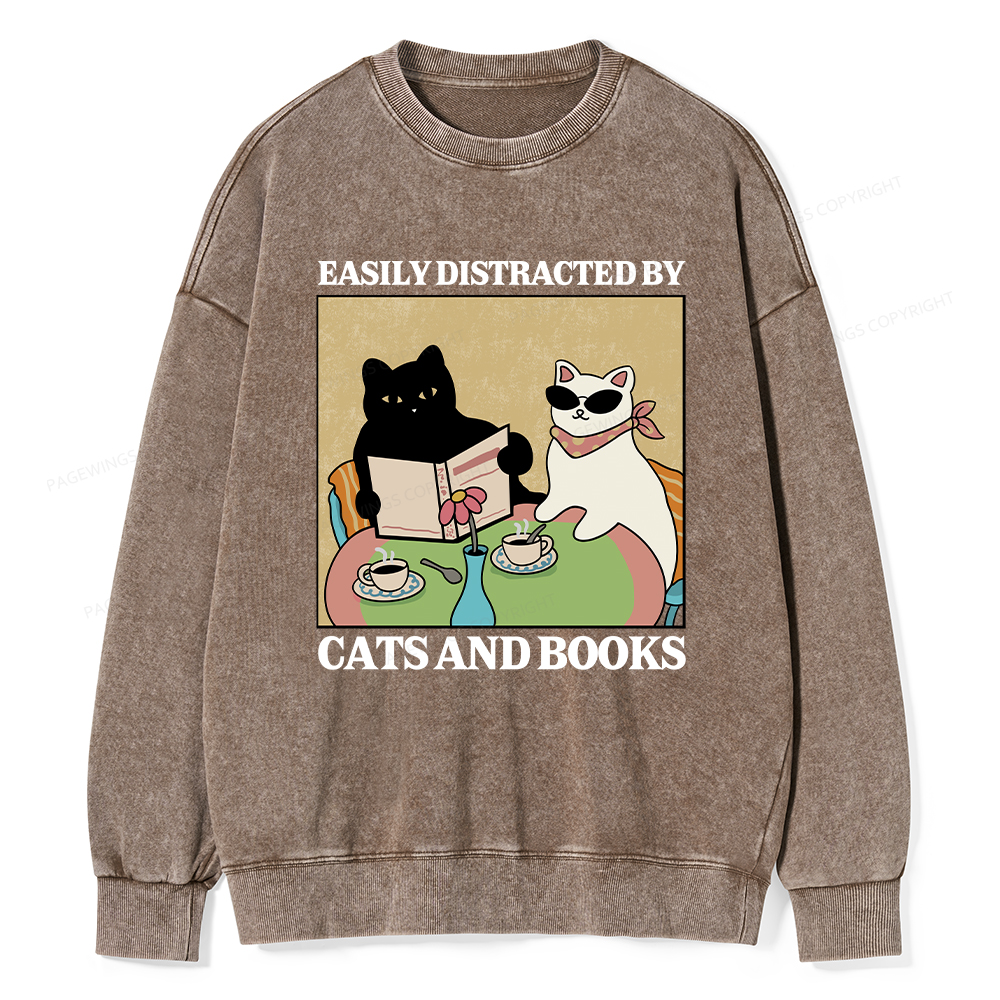 Pagewings Cats And Books Unisex Washed Sweatshirt