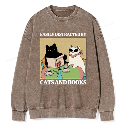 Pagewings Cats And Books Unisex Washed Sweatshirt