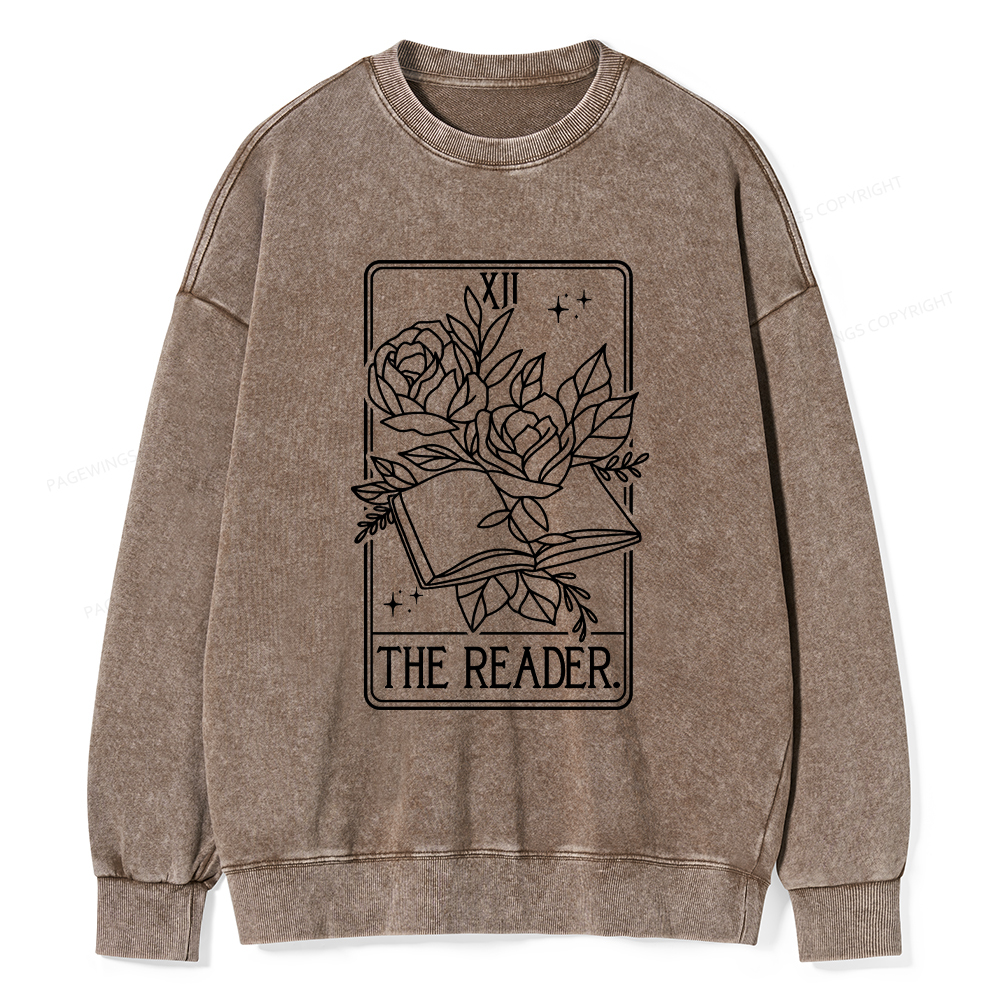 Pagewings The Reader Tarot Card Unisex Washed Sweatshirt