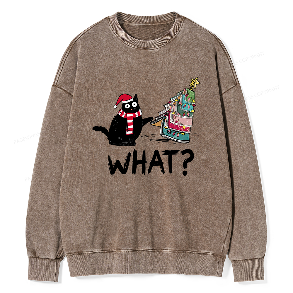 Pagewings Funny Cat Christmas Unisex Washed Sweatshirt
