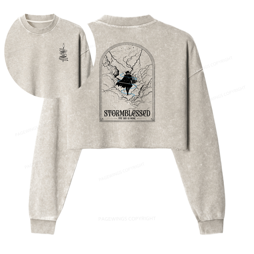 Pagewings Stormblessed Women Washed Crop Sweatshirt