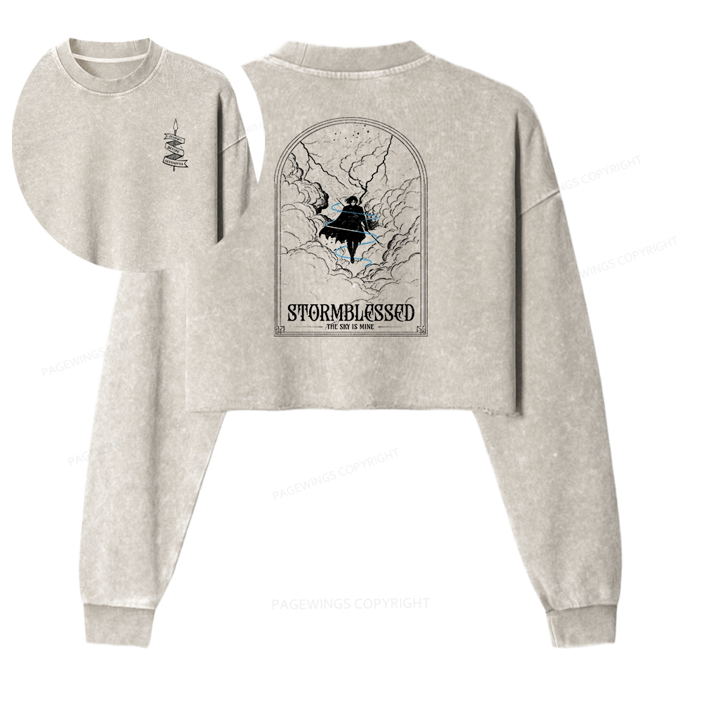 Pagewings Stormblessed Women Washed Crop Sweatshirt