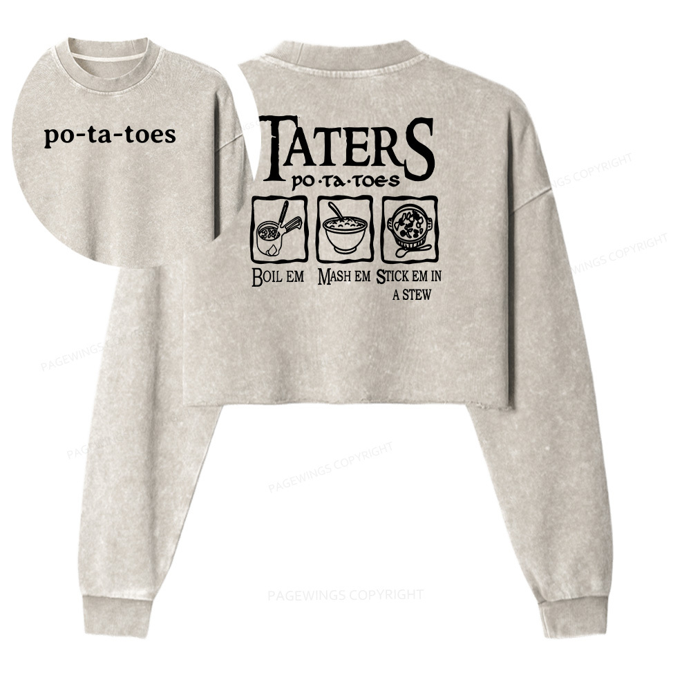 Pagewings Middle Earth Potato Women Washed Crop Sweatshirt