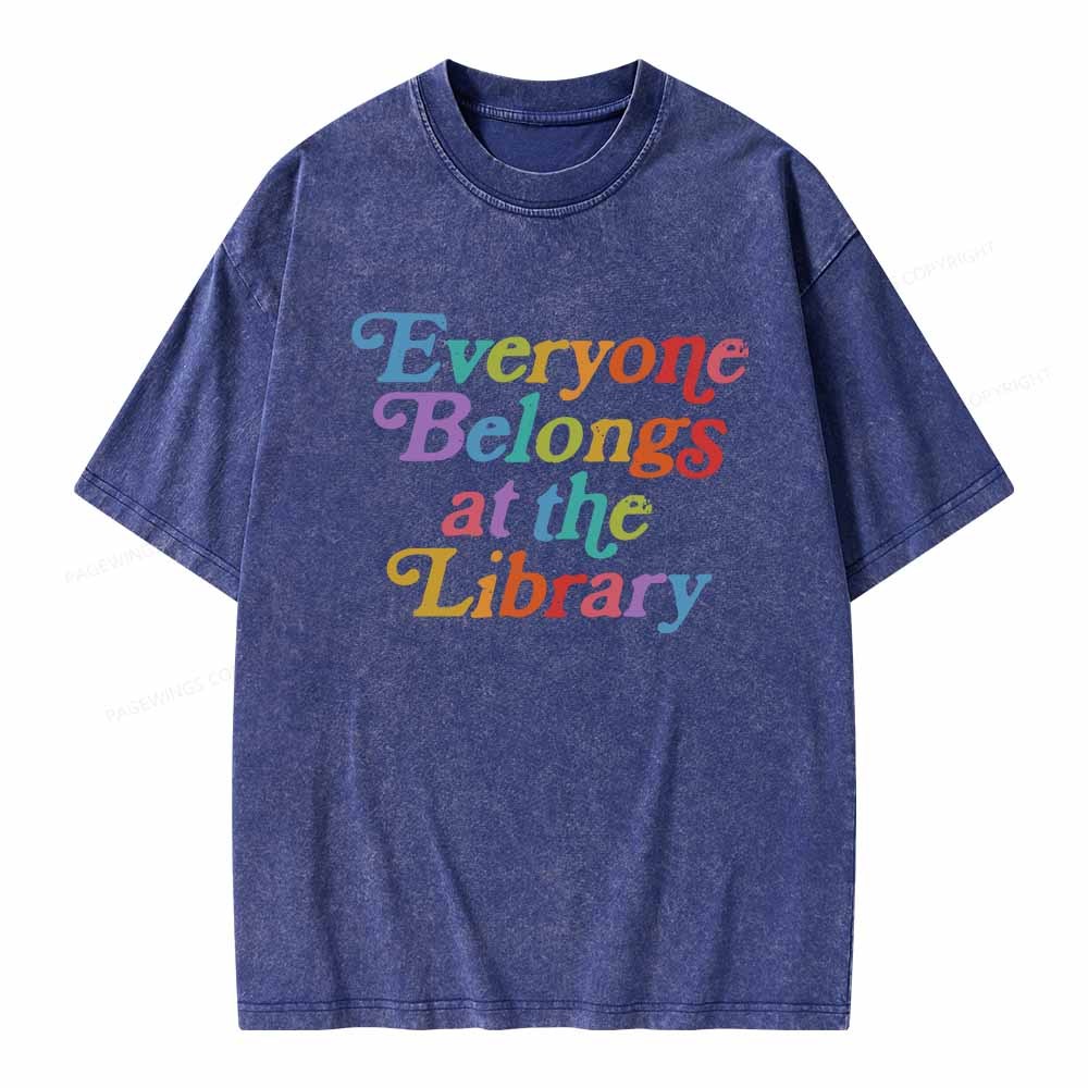 Pagewings Everyone belongs at the library Unisex Washed T-shirt