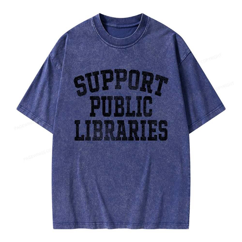 Pagewings Support Public Libraries Unisex Washed T-shirt