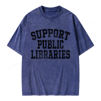 Pagewings Support Public Libraries Unisex Washed T-shirt