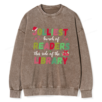 Pagewings Jolliest Bunch Of Readers This Side Of The Library Unisex Washed Sweatshirt