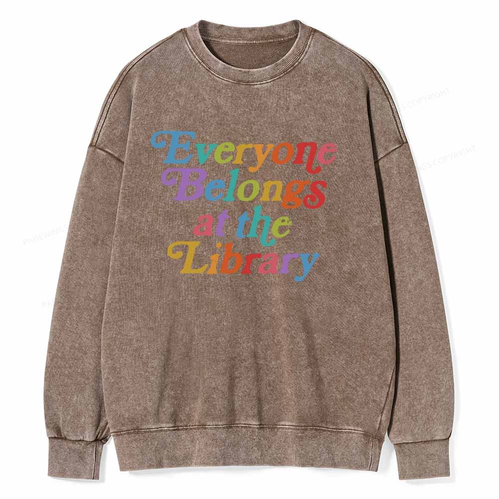 Pagewings Everyone belongs at the library Unisex Washed Sweatshirt
