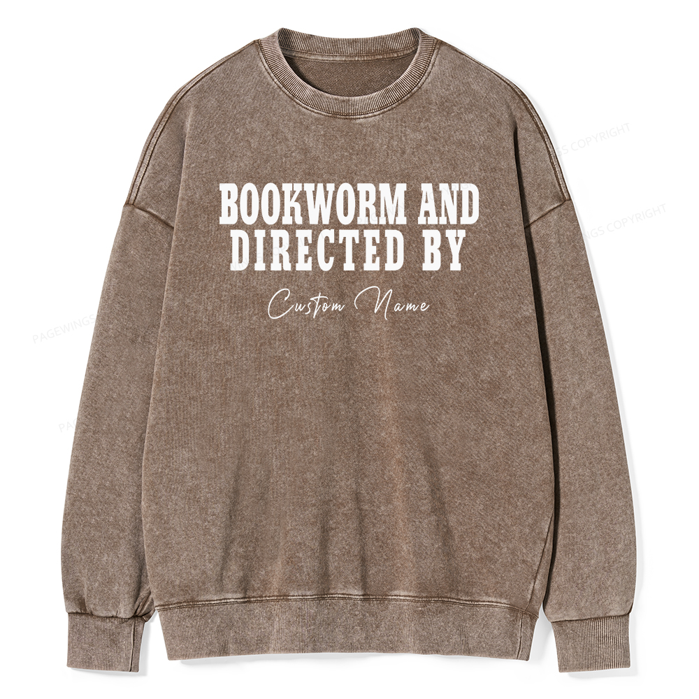 Pagewings Personalized Name Bookworm and Midnight Reader Unisex Washed Sweatshirt