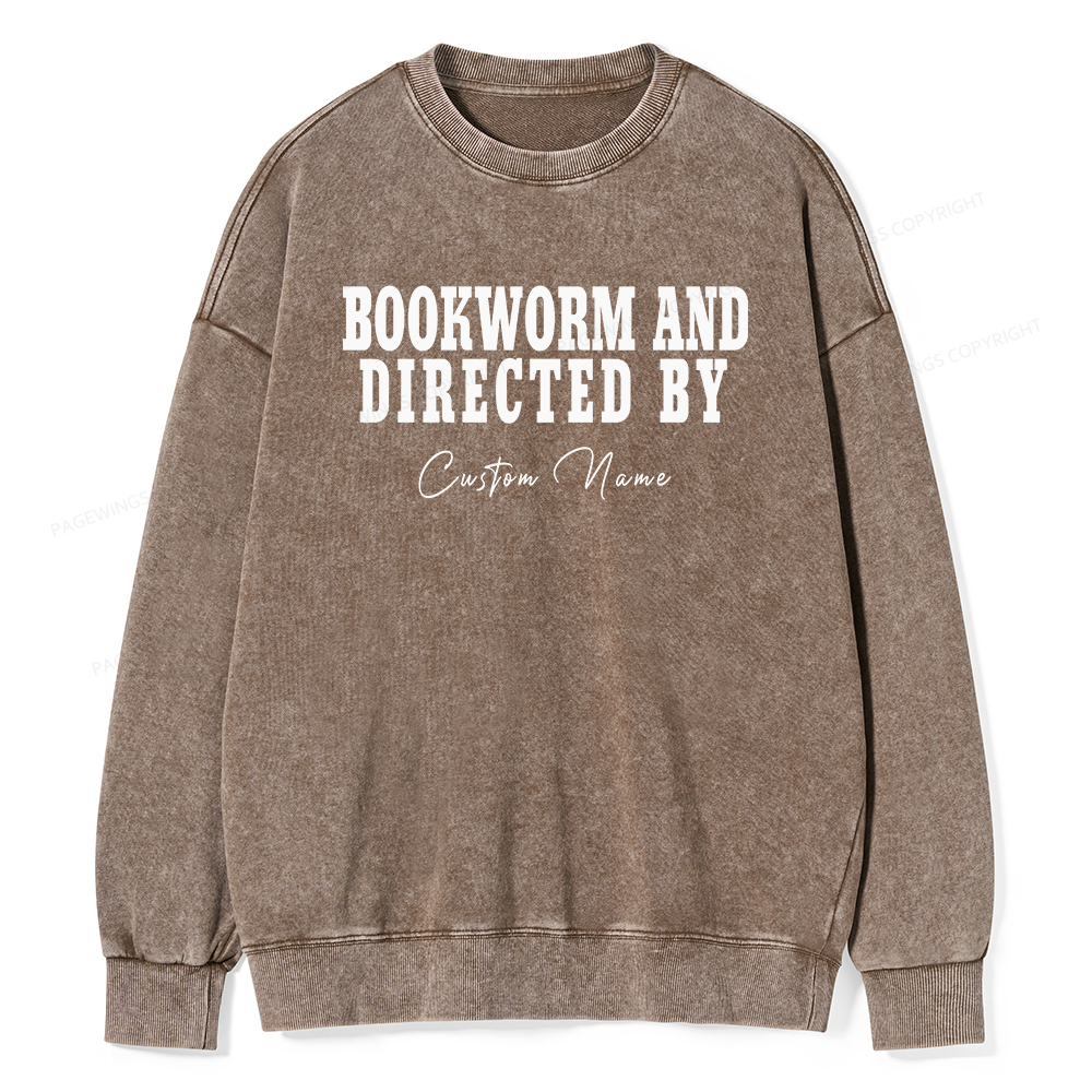 Pagewings Personalized Name Bookworm and Midnight Reader Unisex Washed Sweatshirt