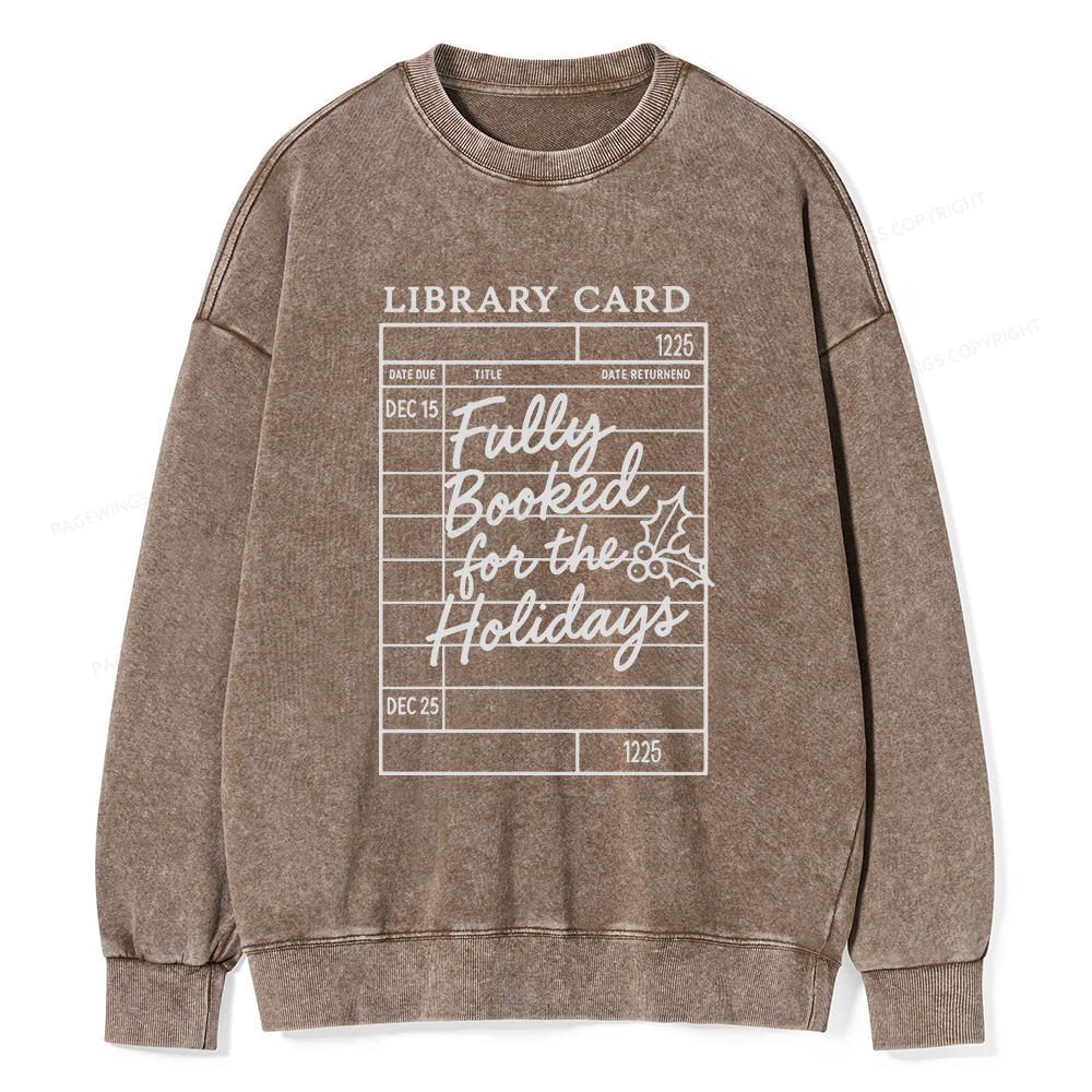 Pagewings Library Card Christmas Unisex Washed Sweatshirt