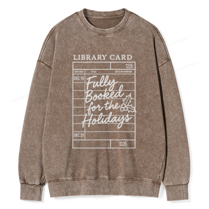 Pagewings Library Card Christmas Unisex Washed Sweatshirt