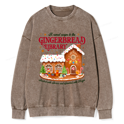 Pagewings Gingerbread Library Christmas Unisex Washed Sweatshirt