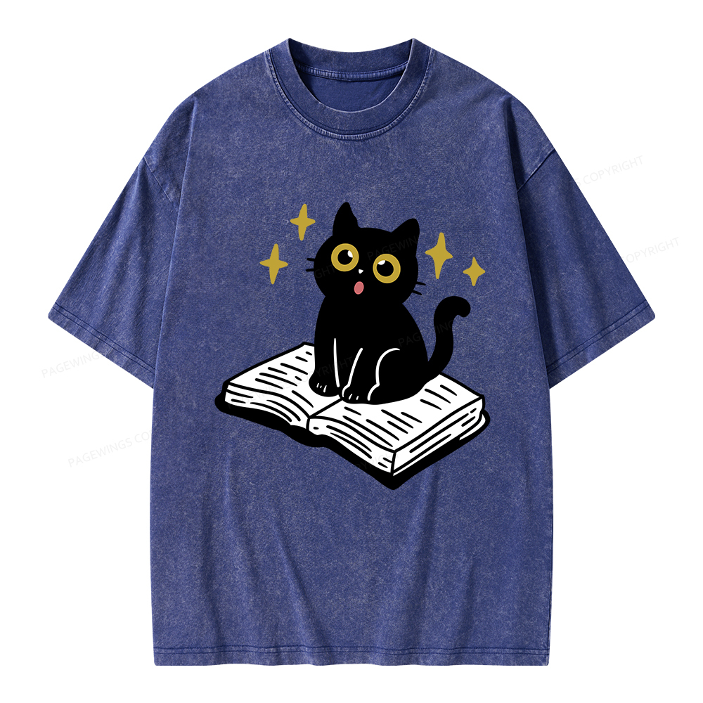 Pagewings Cat Book Unisex Washed T-shirt