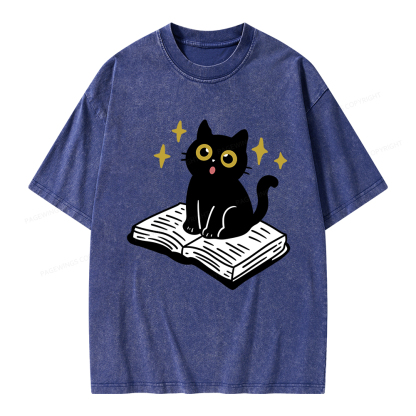 Pagewings Cat Book Unisex Washed T-shirt