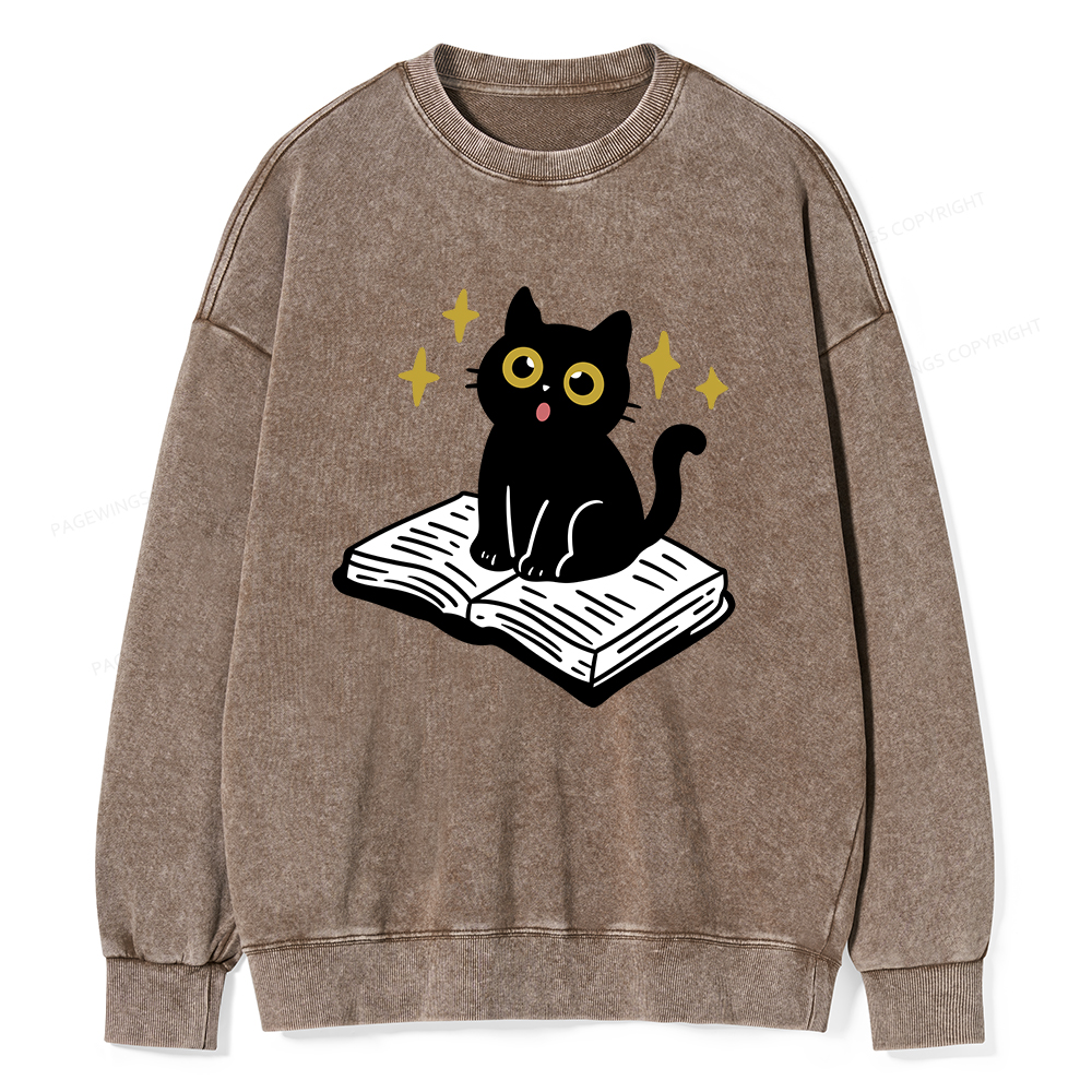 Pagewings Cat Book Unisex Washed Sweatshirt