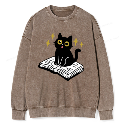 Pagewings Cat Book Unisex Washed Sweatshirt