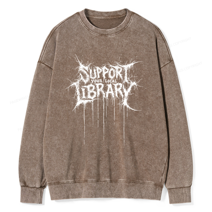 Pagewings Support Your Local Library  Unisex Washed Sweatshirt