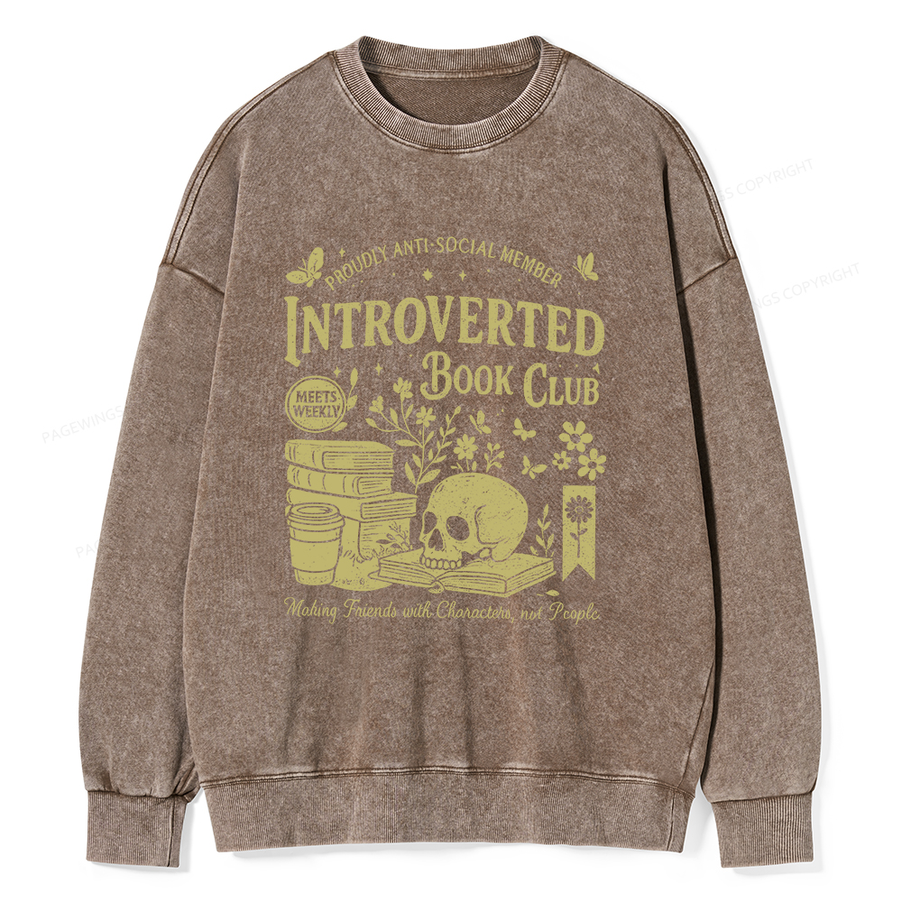 Pagewings Introverted Book Club Unisex Washed Sweatshirt