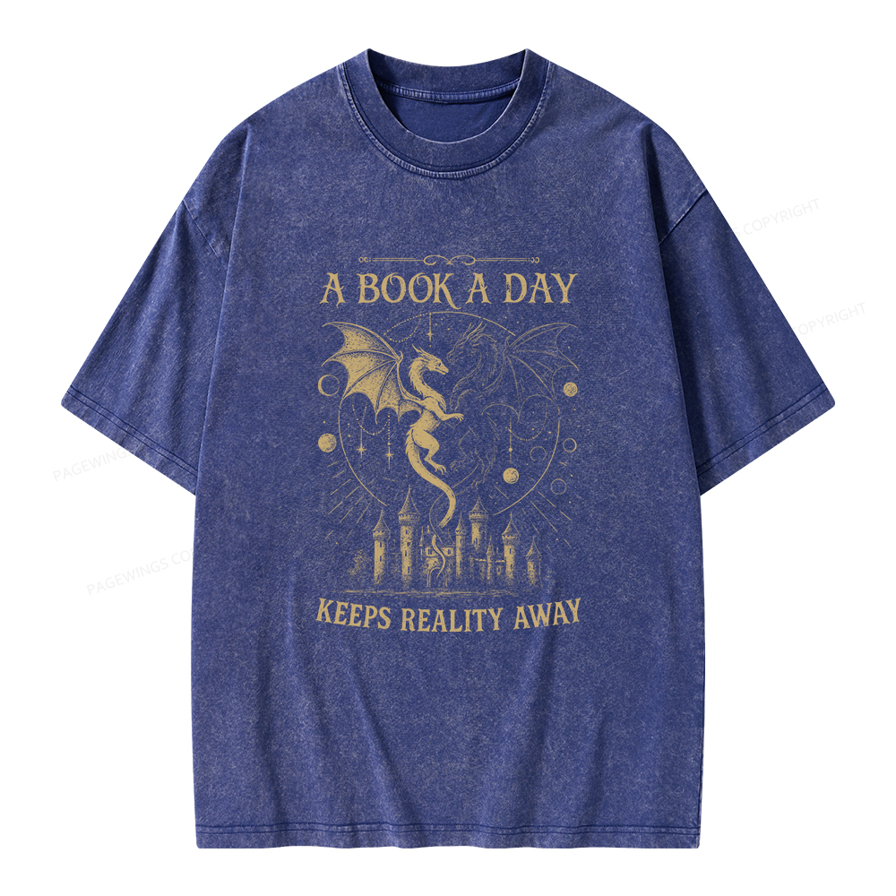 Pagewings A Book A Day Keeps Reality Away Unisex Washed T-shirt