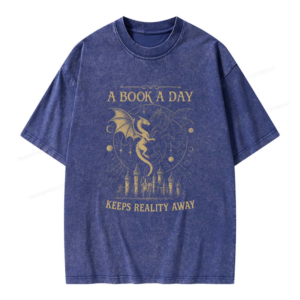 Pagewings A Book A Day Keeps Reality Away Unisex Washed T-shirt