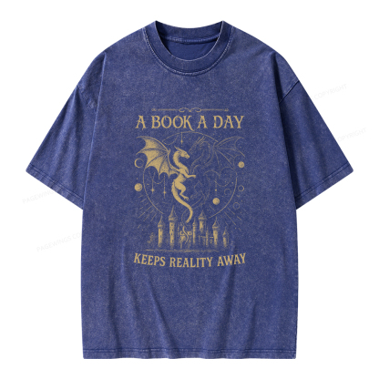 Pagewings A Book A Day Keeps Reality Away Unisex Washed T-shirt