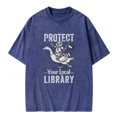 Pagewings Protect Your Local Library Unisex Washed T-shirt