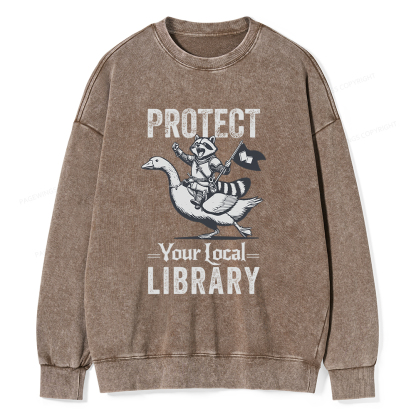 Pagewings Protect Your Local Library Unisex Washed Sweatshirt