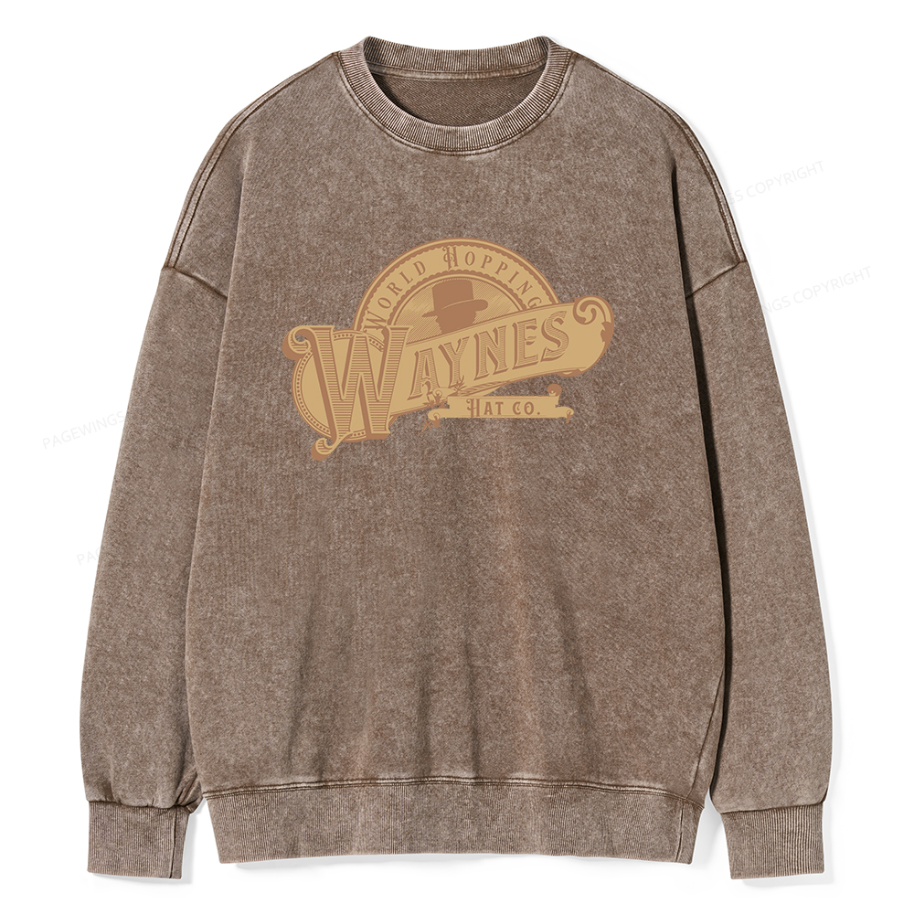 Pagewings World Hopping Waynes Hat Co Unisex Washed Sweatshirt