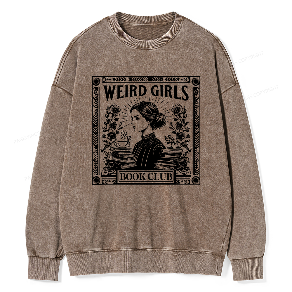 Pagewings Weird Girls Book Club Unisex Washed Sweatshirt