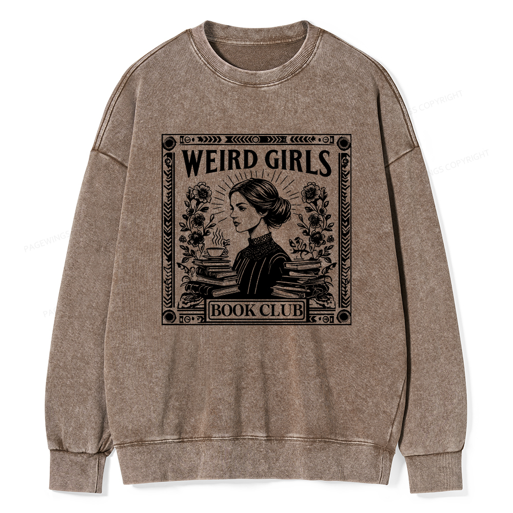 Pagewings Weird Girls Book Club Unisex Washed Sweatshirt