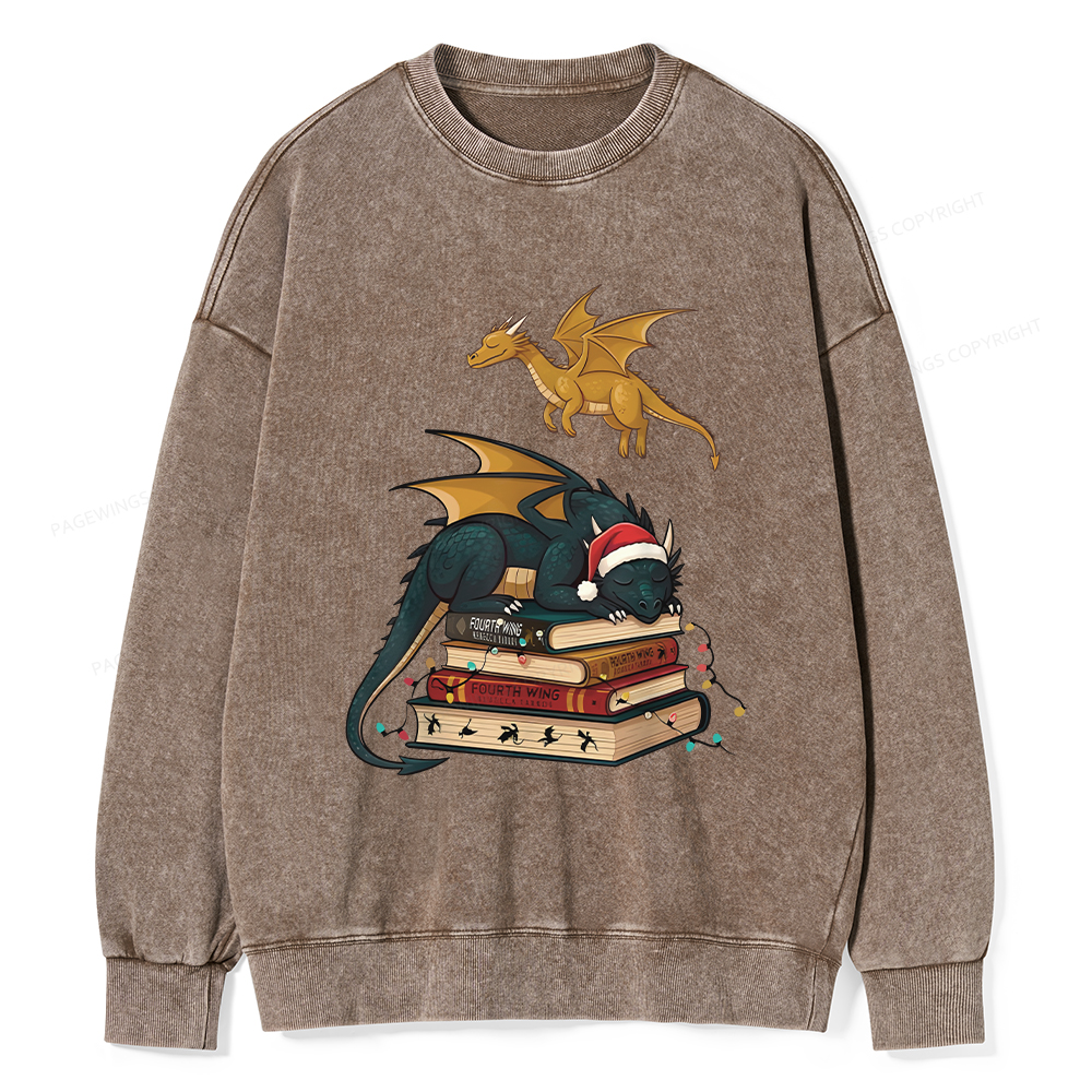 Pagewings Fourth Wing Dragons Christmas Unisex Washed Sweatshirt