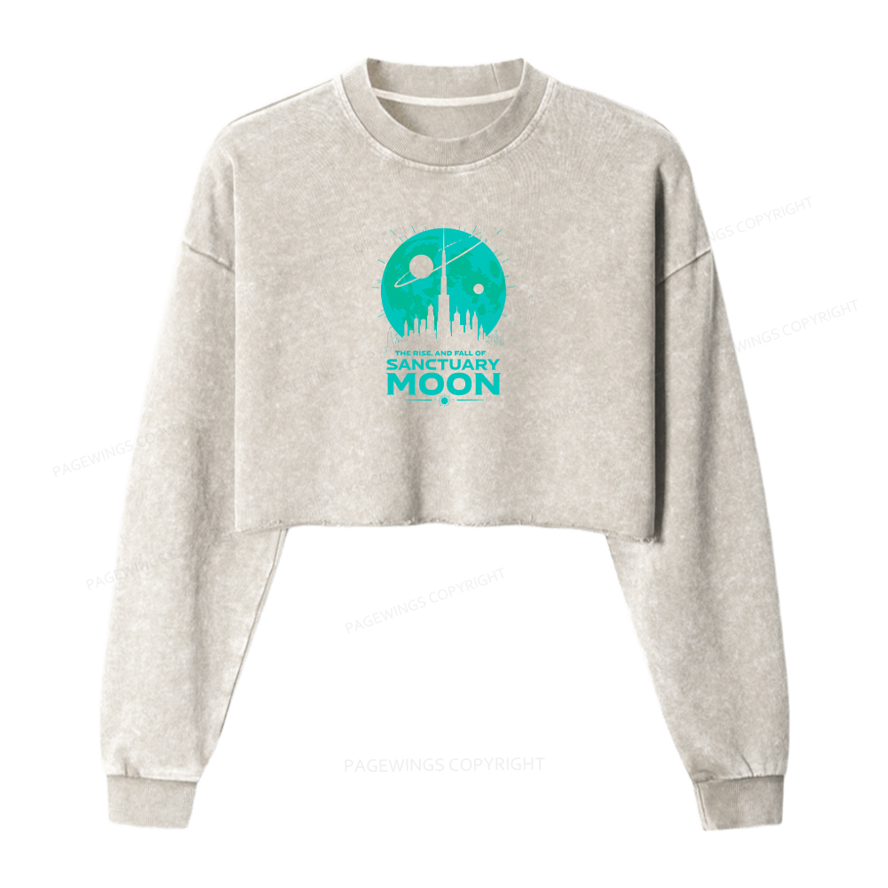 Pagewings Sanctuary Moon Women Washed Crop Sweatshirt