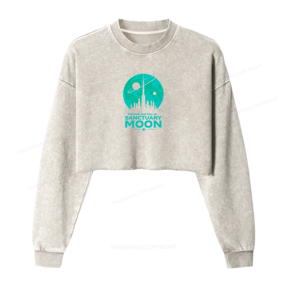 Pagewings Sanctuary Moon Women Washed Crop Sweatshirt