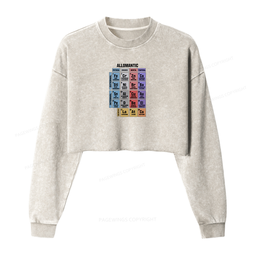 Pagewings Allomantic Women Washed Crop Sweatshirt