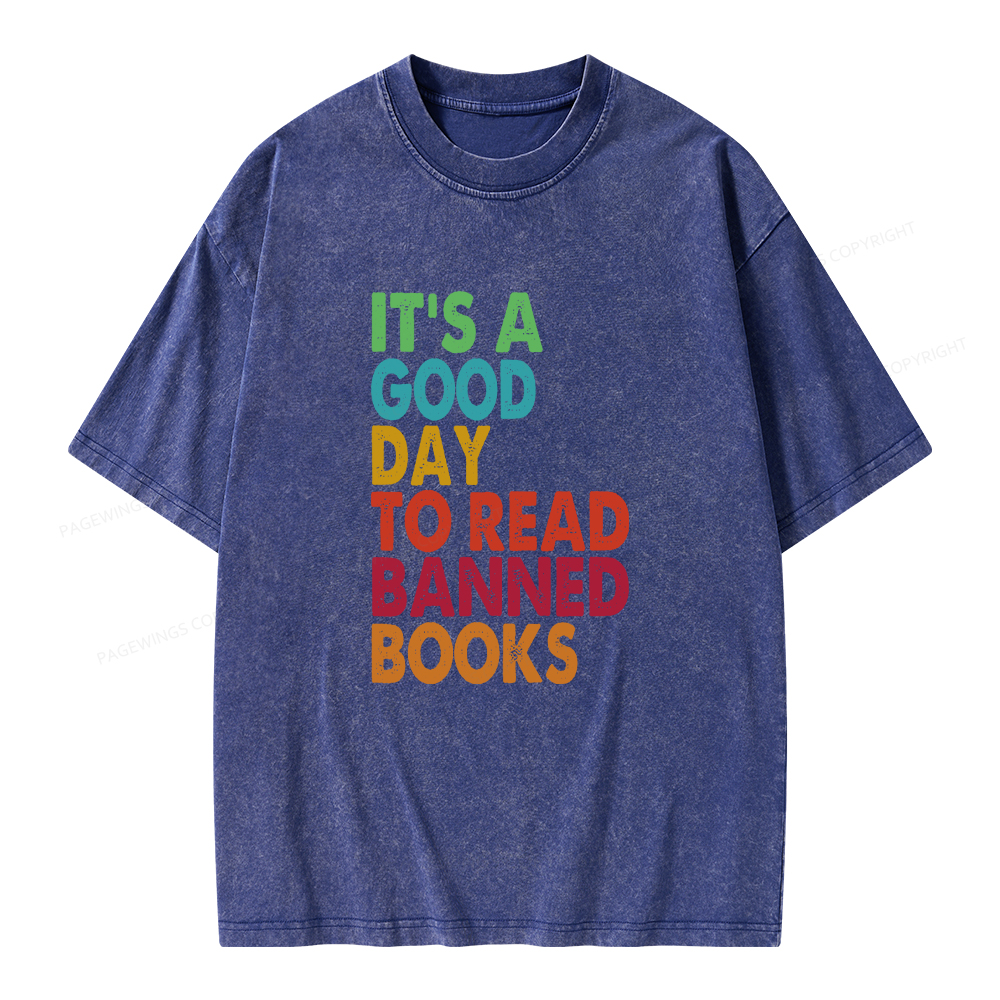 Pagewings It's A Good Day To Read Banned Books Unisex Washed T-shirt