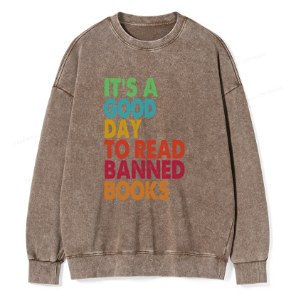 Pagewings It's A Good Day To Read Banned Books Unisex Washed Sweatshirt