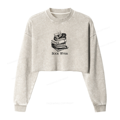 Pagewings Book Wyrm Women Washed Crop Sweatshirt