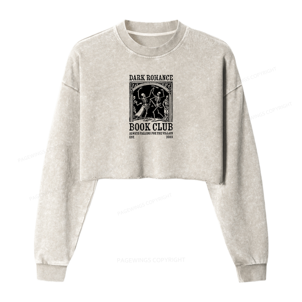 Pagewings Dark Romance Book Club Women Washed Crop Sweatshirt