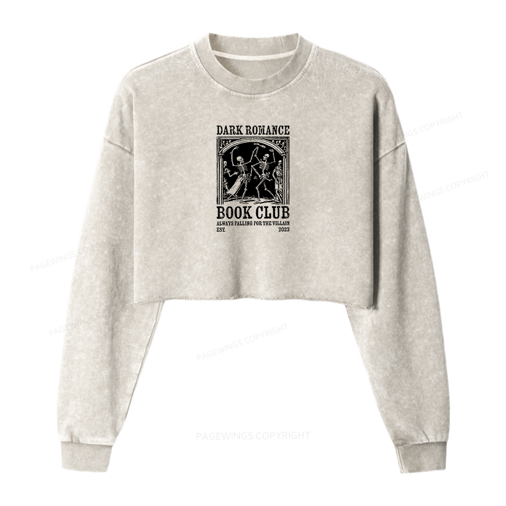 Pagewings Dark Romance Book Club Women Washed Crop Sweatshirt