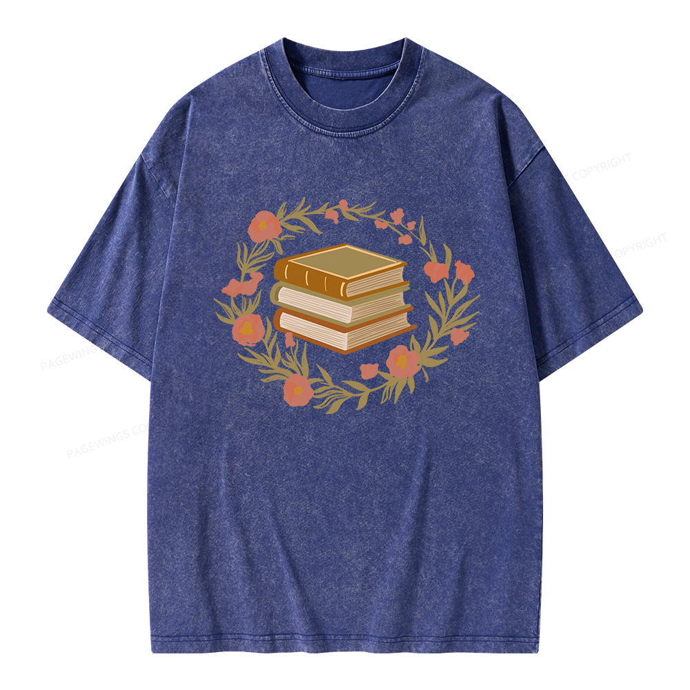 Pagewings Floral Book Lover Unisex Washed T-shirt