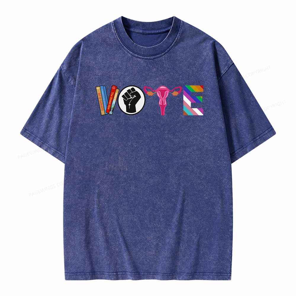 Pagewings VOTE Banned Books T-Shirt Unisex Washed T-shirt