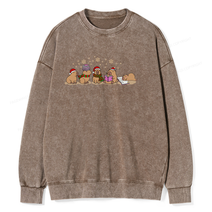Pagewings Capybara Christmas Reading Unisex Washed Sweatshirt